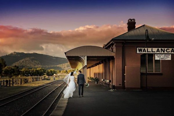Wedding couple at Wallangarra Railway Station
